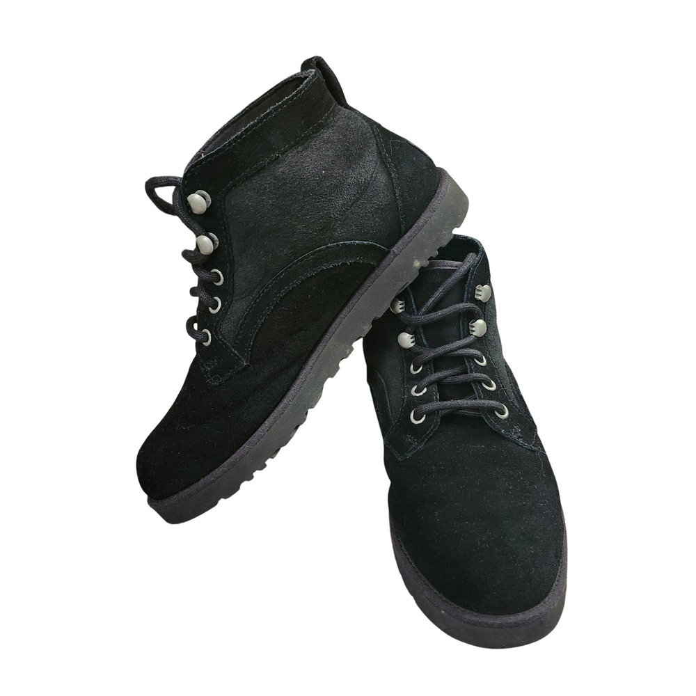 UGG Bethany Black Suede Lace Up Ankle Boots Sheepskin Lined 1012532 Womens 6